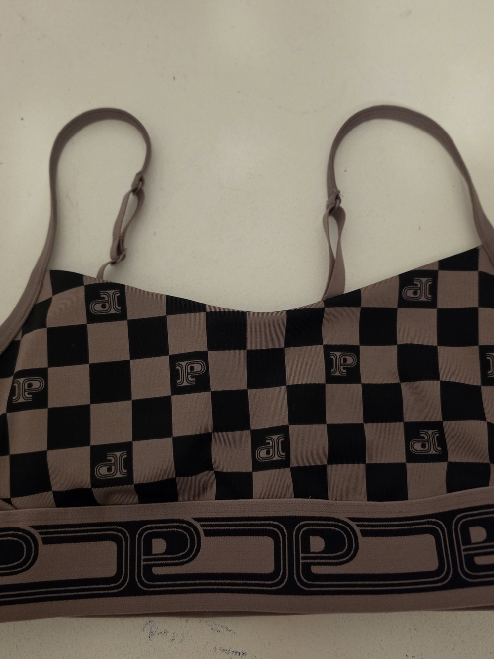 PINK Victoria's Secret Brown and Black Checkerboard Logo Sports Bralette